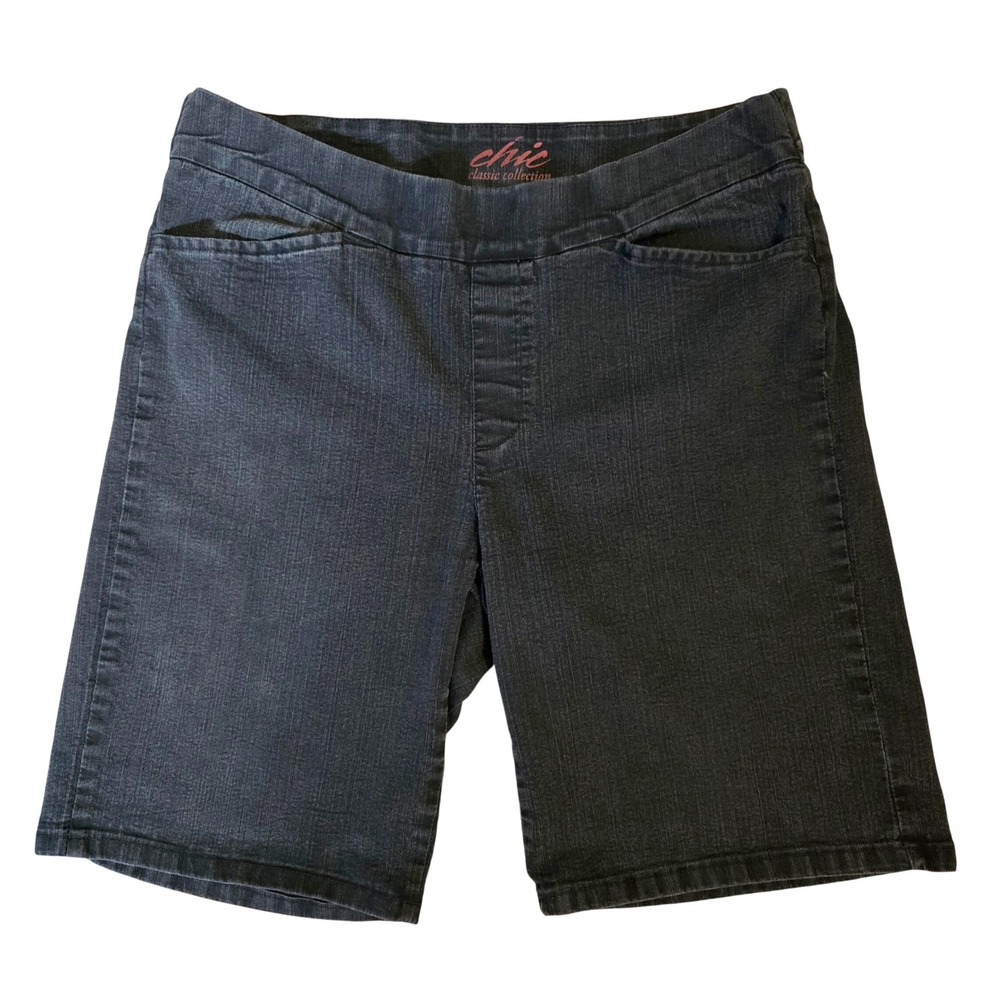 Chic Classic Collection Womens 14 Comfy Black Pull On Denim Bermuda Shorts